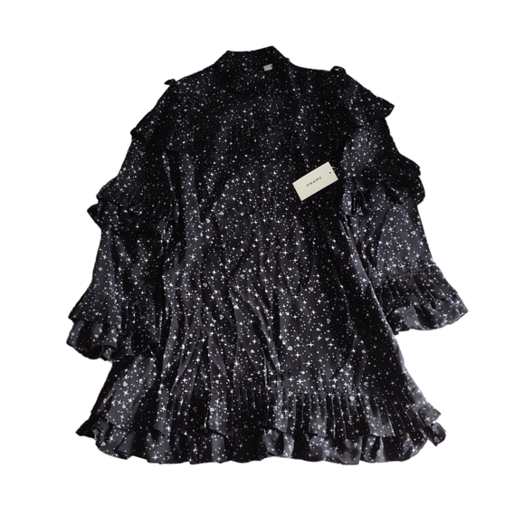 NWT Frame Large 100% Silk Celestial Star Diamond Ruffle Tiered Dress *Flawed* - Picture 1 of 16